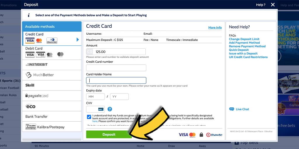 William Hill 威廉希爾平台－如何成功入金/存款？
